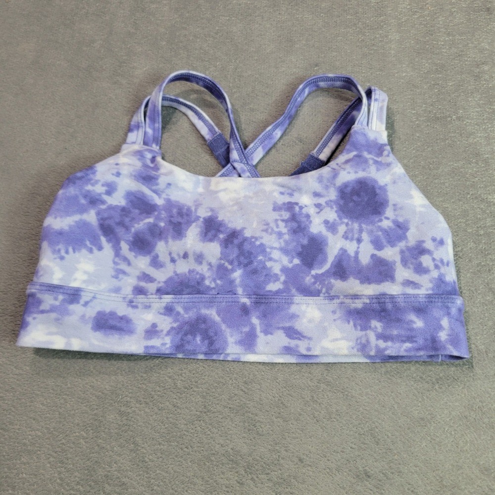 Freely Sports Bra Girls Medium Purple White Tie Dye Strappy Back Activewear M